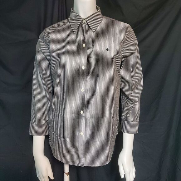 Lauren Gray & White Striped Button Down Shirt (XS) - Picture 2 of 5
